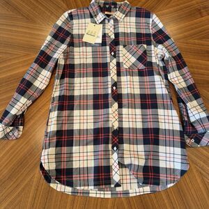 NWT Barbour Coastal Collection Women's Sandbank Shirt Size 6 Navy White Tunic